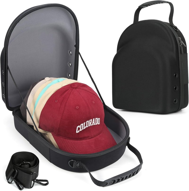 GERMUN Hard baseball hat case, Hat Carrier Travel Case with Adjustable Shoulder Strap, Hat cap case for 6 Baseball Caps - Perfect for Traveling & At-Home Storage (Black with Grey) - Image 1